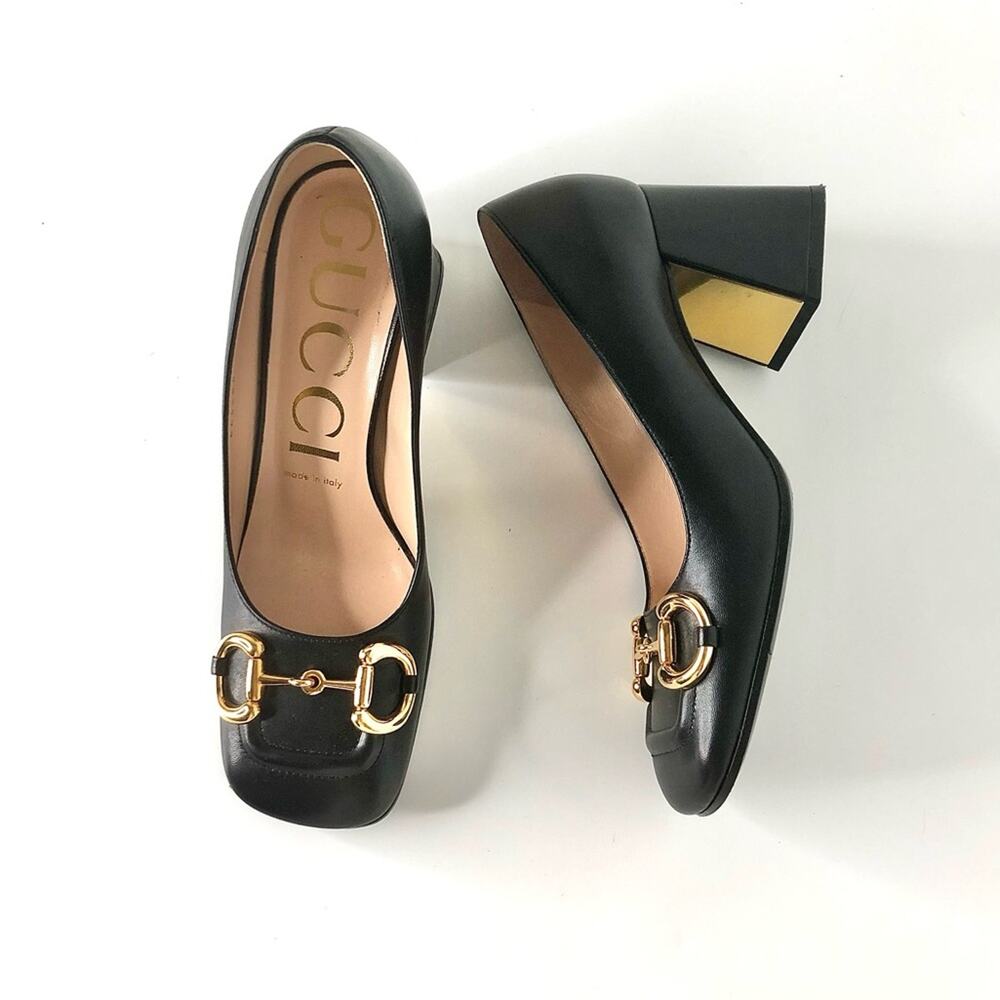 Gucci Black Heels with Gold Accent